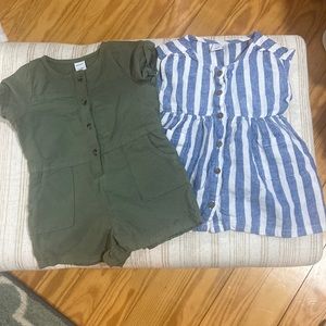 Set of 2 Olive Romper and Blue Stripe Dress